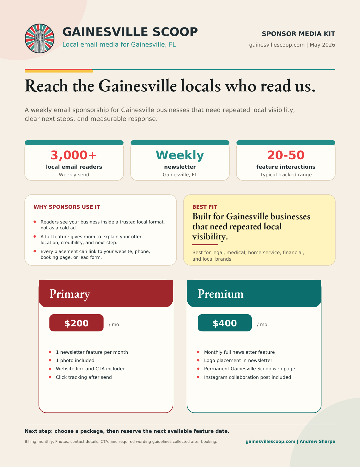 Gainesville Scoop sponsor media kit